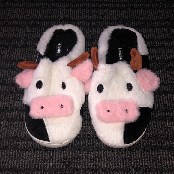 Kensie Cow Face Slippers with Pink and Black Nwot - Picture 1 of 4